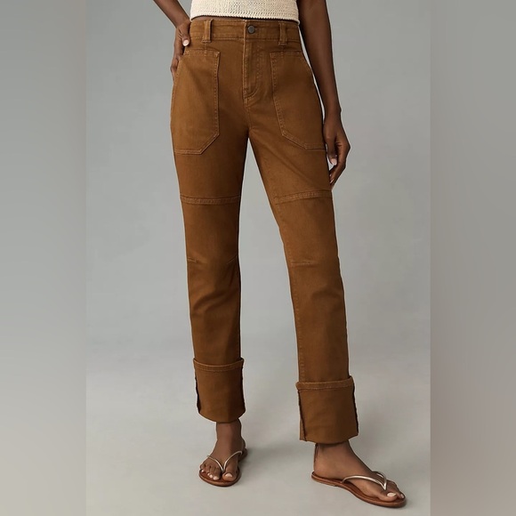 NWT! Anthropologie Brown Pilcro The High Tide Slim Cuffed Pants - Size 32 🎶 - Picture 2 of 5